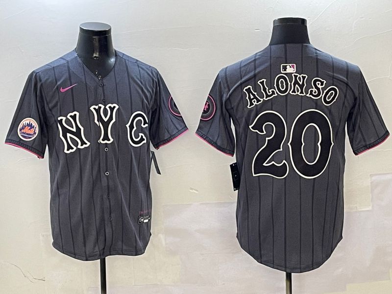 Men New York Mets #20 Alonso Black City Edition 2025 Nike MLB Jersey style 2